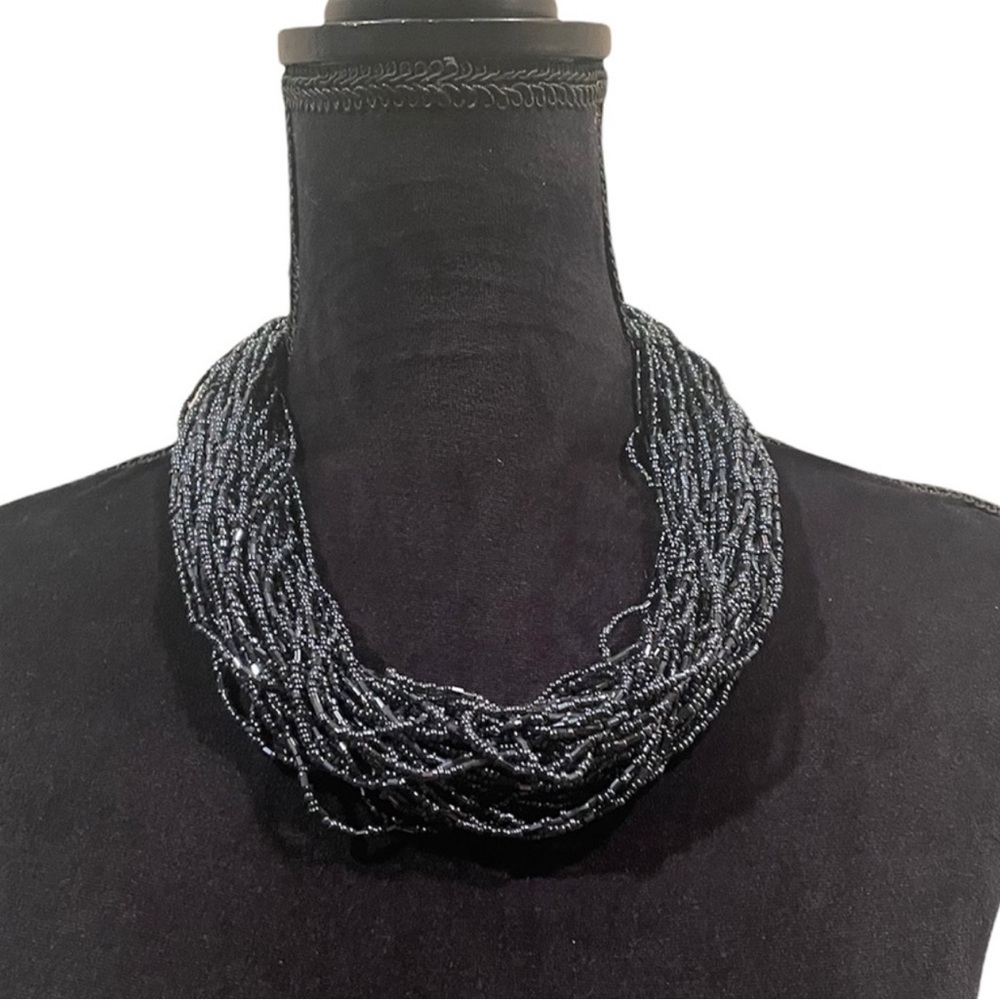 Statement Classic Necklace dramatic blue seed bead adjustable dressy necklace